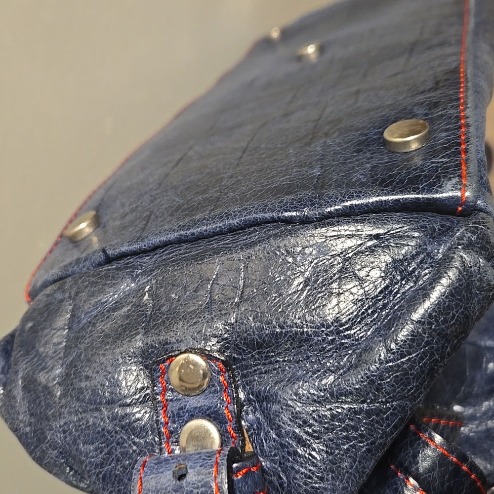 Toscani Italian Leather Satchel Navy Blue - Picture 8 of 11